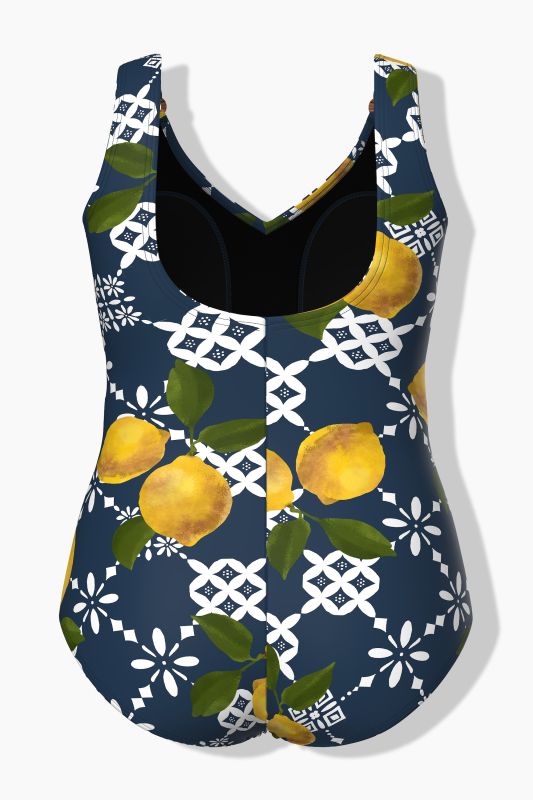 Geometric Lemon Print Swimsuit