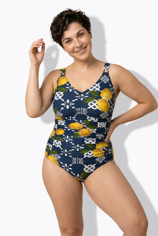 Geometric Lemon Print Swimsuit