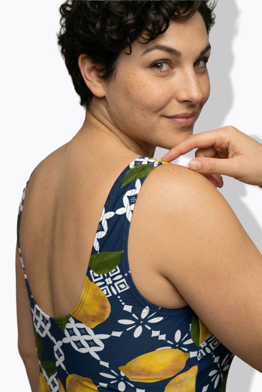 Geometric Lemon Print Swimsuit