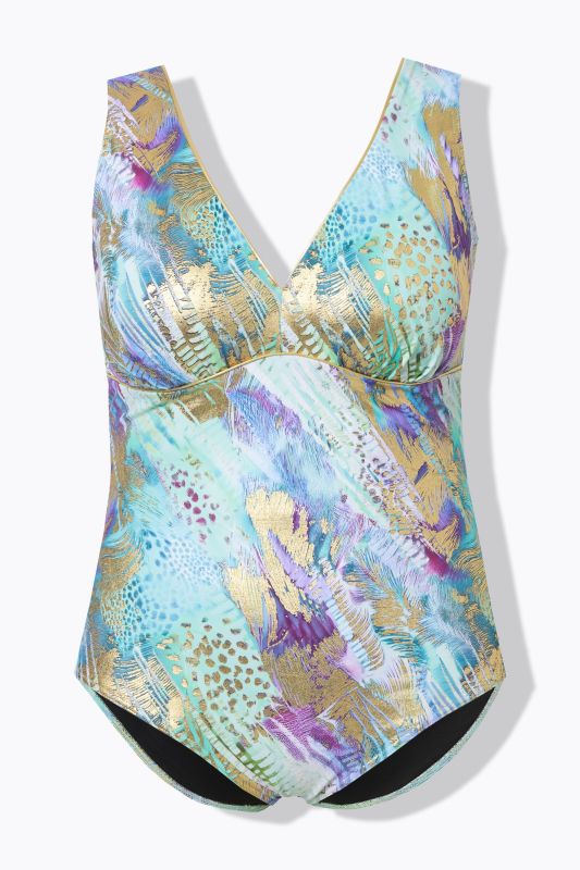 Metallic Brushstroke Print Swimsuit