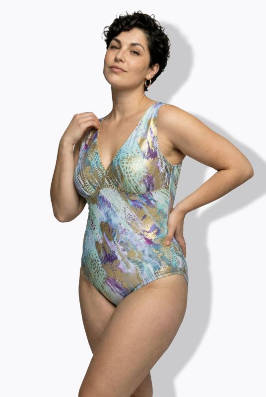 Metallic Brushstroke Print Swimsuit