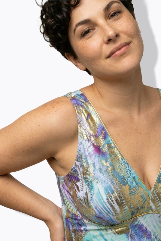 Metallic Brushstroke Print Swimsuit