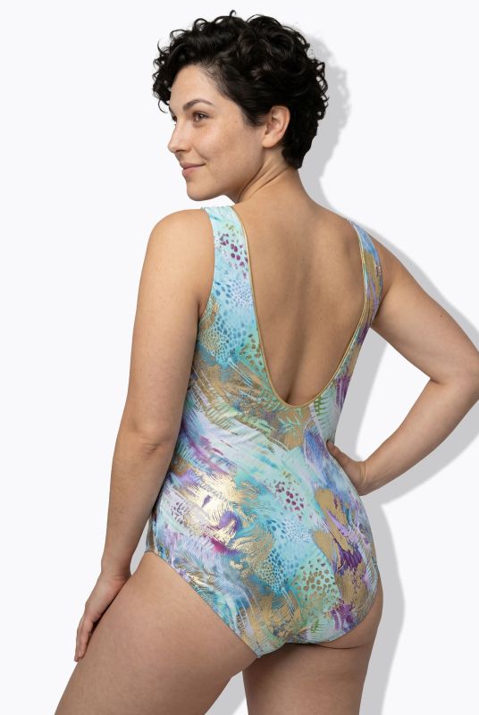 Metallic Brushstroke Print Swimsuit