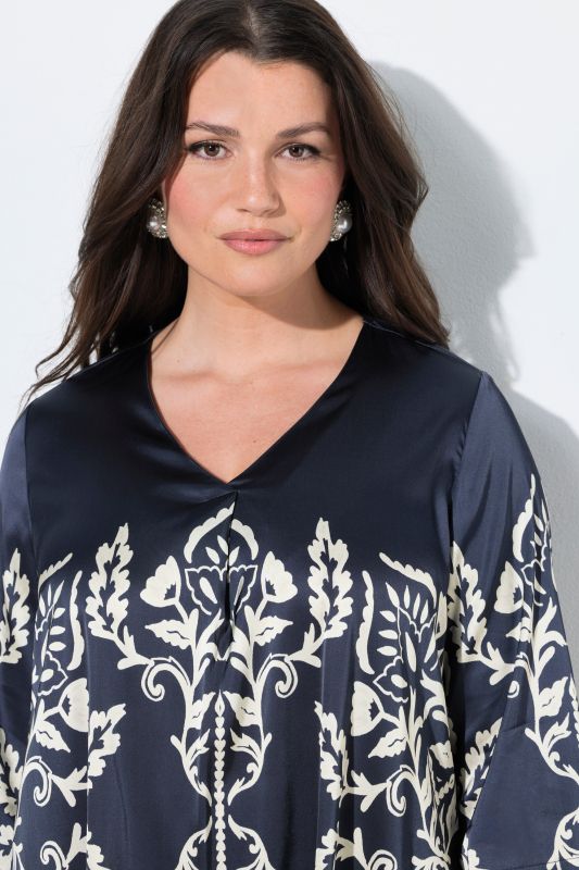 Floral Damask Print Tunic Blouse