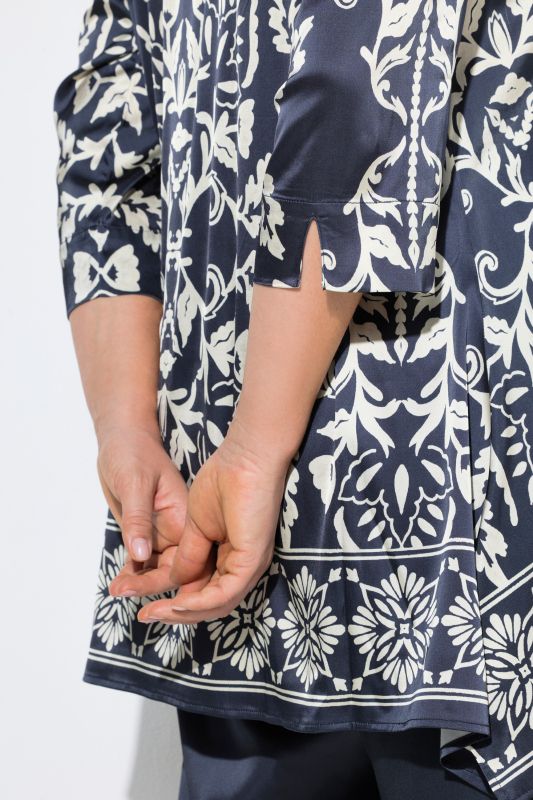 Floral Damask Print Tunic Blouse