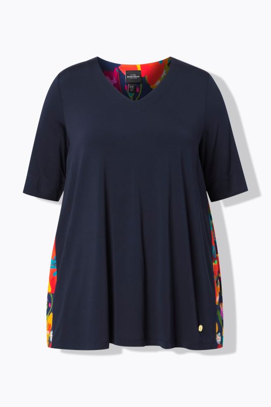 Bright Floral Godet Pleat Slinky Blouse