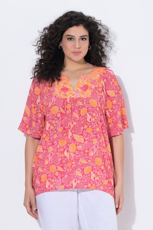 Seashell Print Split Neck Blouse