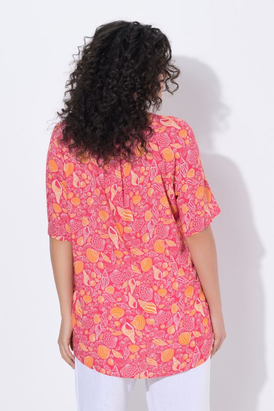 Seashell Print Split Neck Blouse