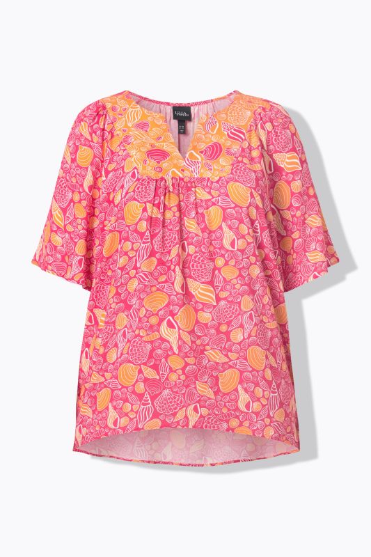 Seashell Print Split Neck Blouse