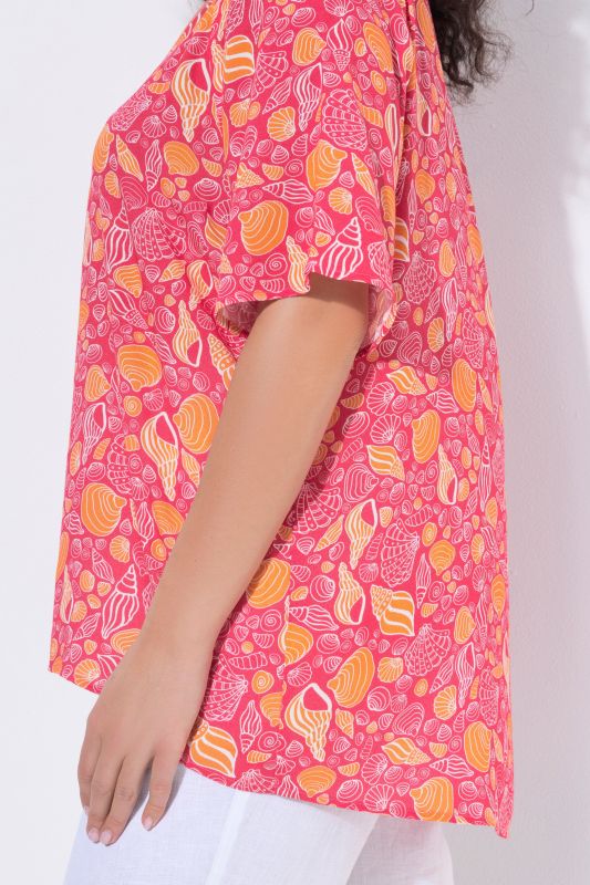 Seashell Print Split Neck Blouse