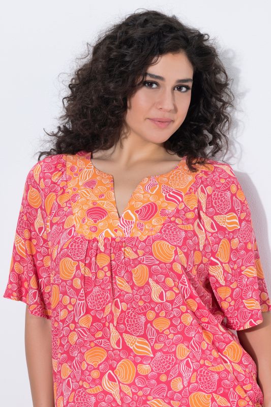 Seashell Print Split Neck Blouse