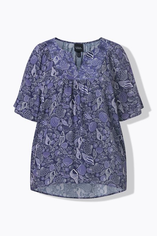 Seashell Print Split Neck Blouse