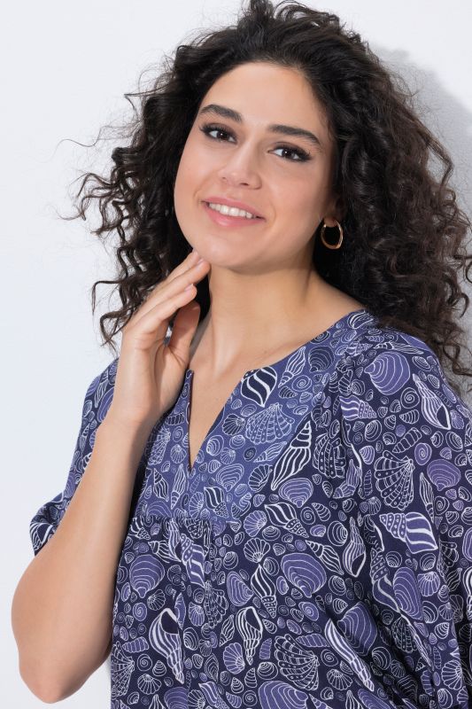 Seashell Print Split Neck Blouse