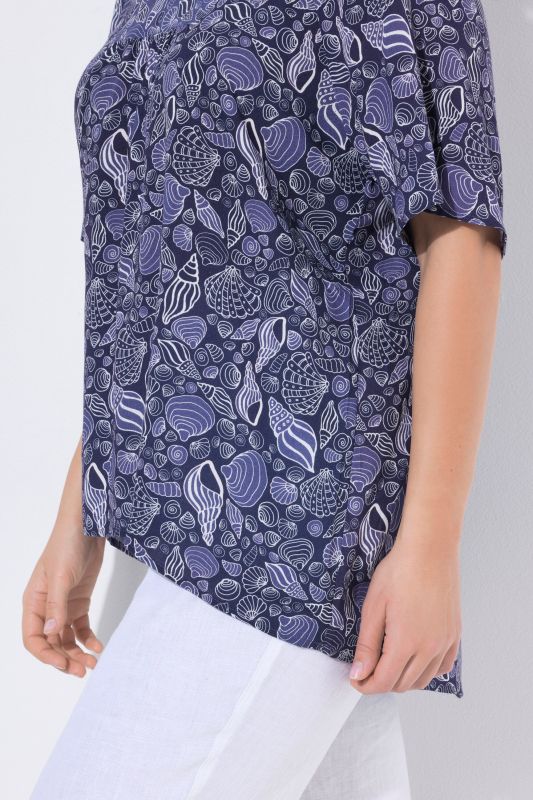 Seashell Print Split Neck Blouse