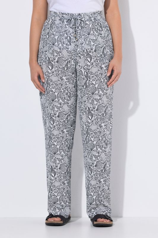 Seashell Print Elastic Waist Pants