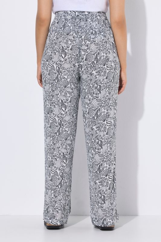 Seashell Print Elastic Waist Pants