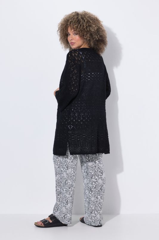 Mixed Openwork Longline Cardigan