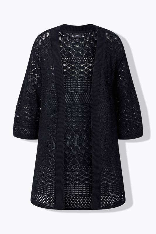 Mixed Openwork Longline Cardigan