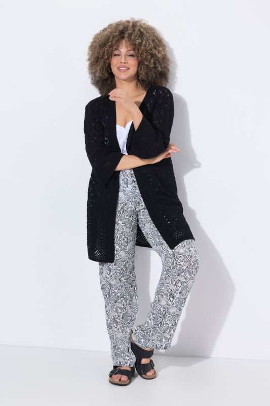 Mixed Openwork Longline Cardigan