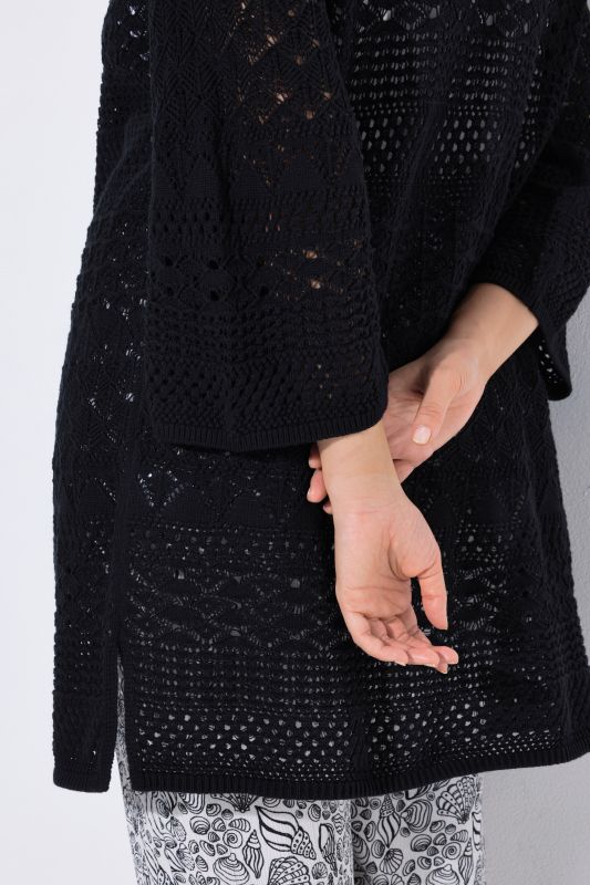 Mixed Openwork Longline Cardigan