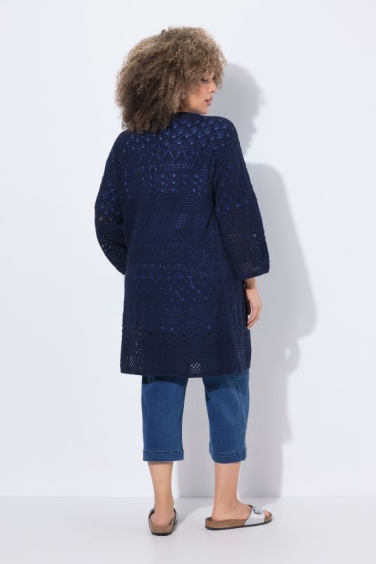 Mixed Openwork Longline Cardigan