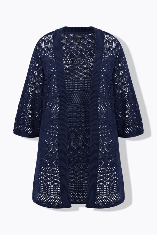 Mixed Openwork Longline Cardigan