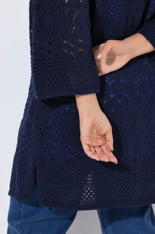 Mixed Openwork Longline Cardigan