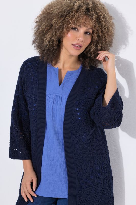 Mixed Openwork Longline Cardigan