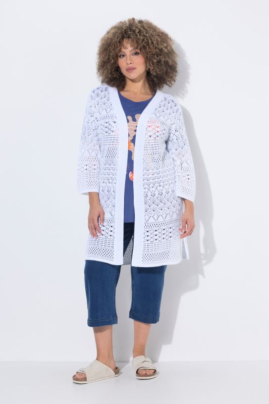 Mixed Openwork Longline Cardigan