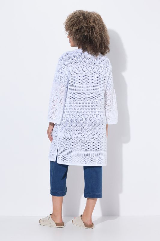 Mixed Openwork Longline Cardigan