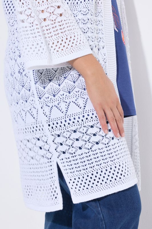 Mixed Openwork Longline Cardigan