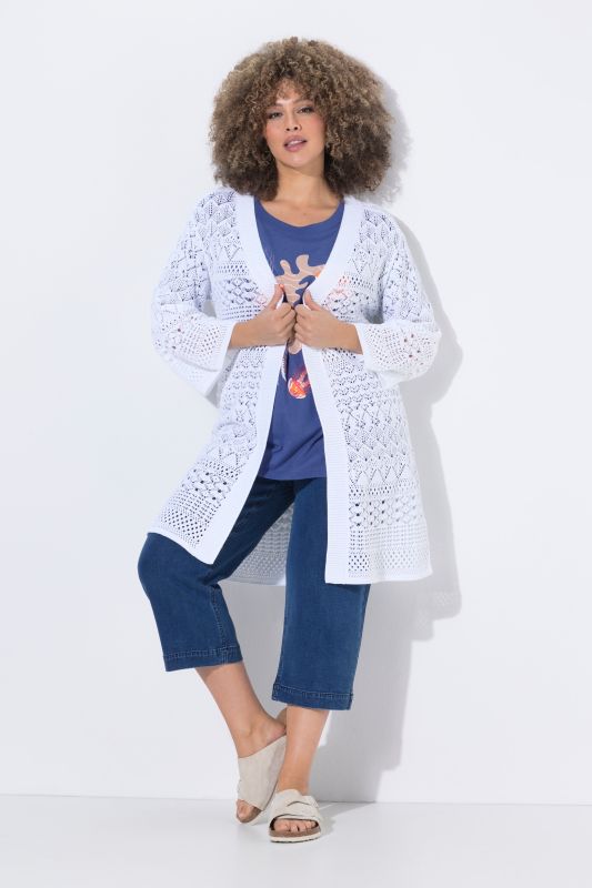 Mixed Openwork Longline Cardigan