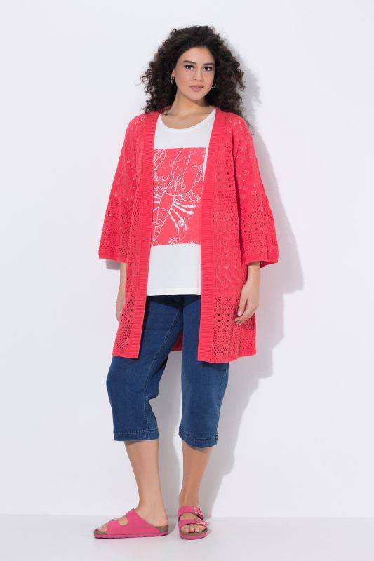 Mixed Openwork Longline Cardigan