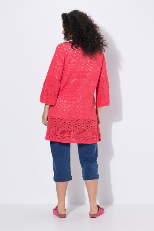 Mixed Openwork Longline Cardigan