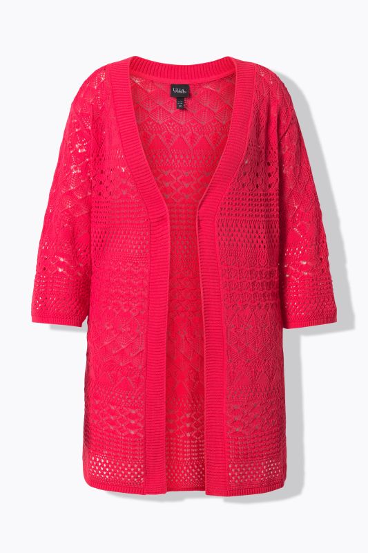 Mixed Openwork Longline Cardigan