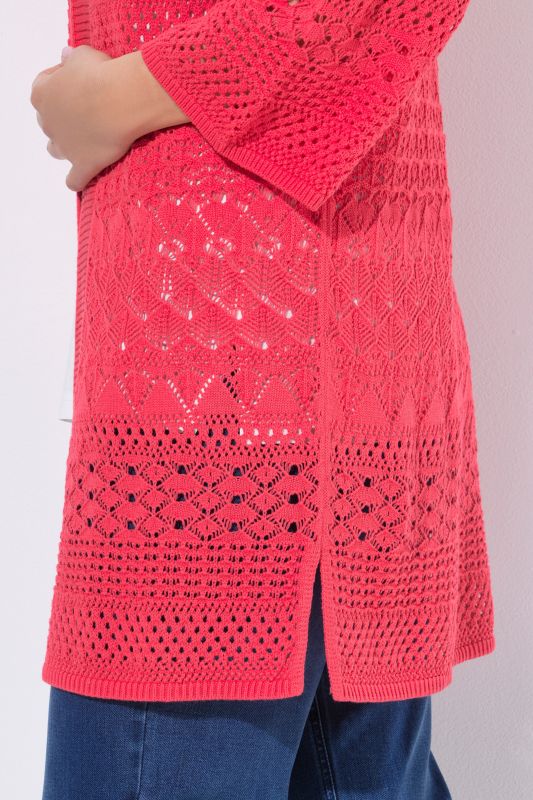 Mixed Openwork Longline Cardigan