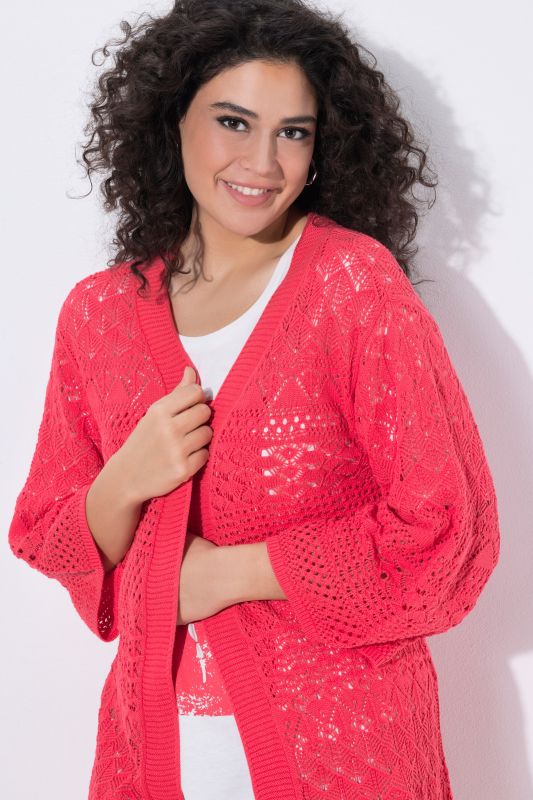 Mixed Openwork Longline Cardigan