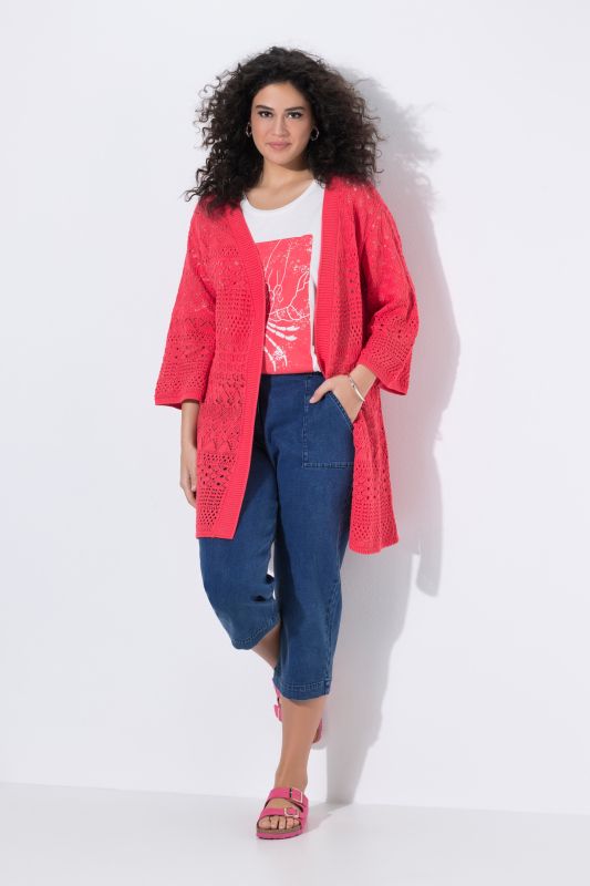 Mixed Openwork Longline Cardigan