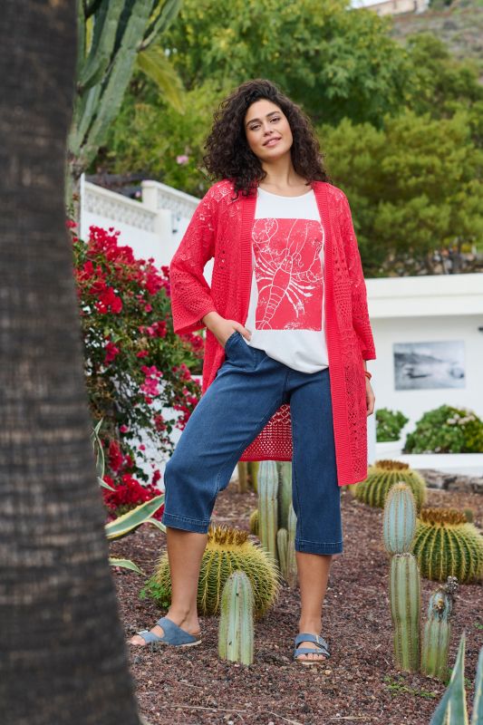 Mixed Openwork Longline Cardigan