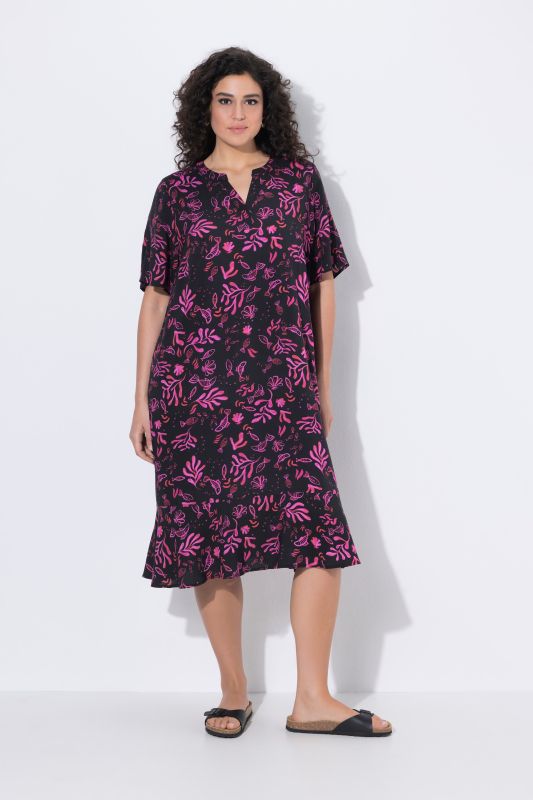 Vibrant Coral Print Midi Dress