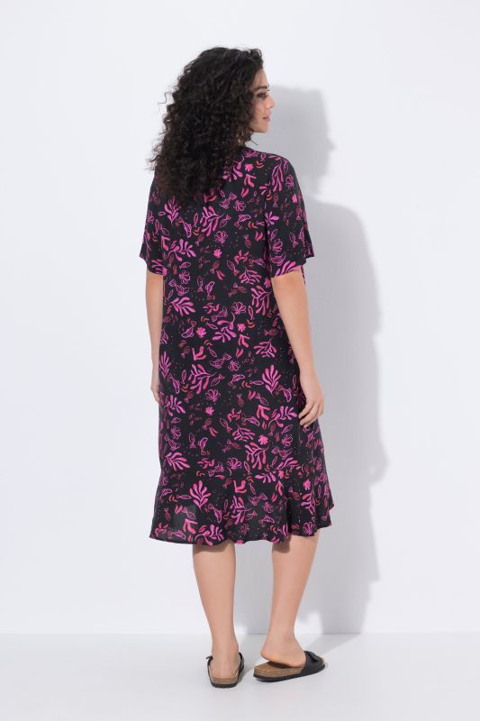 Vibrant Coral Print Midi Dress