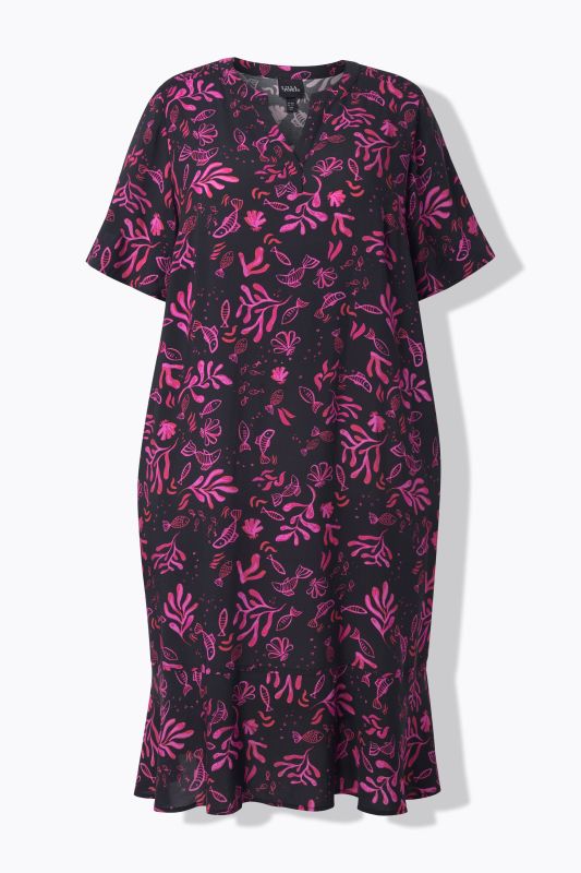 Vibrant Coral Print Midi Dress