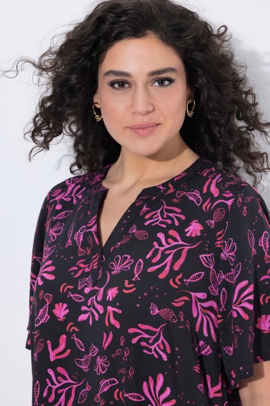 Vibrant Coral Print Midi Dress