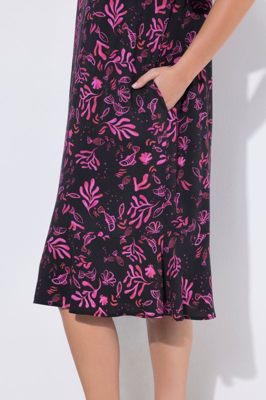 Vibrant Coral Print Midi Dress