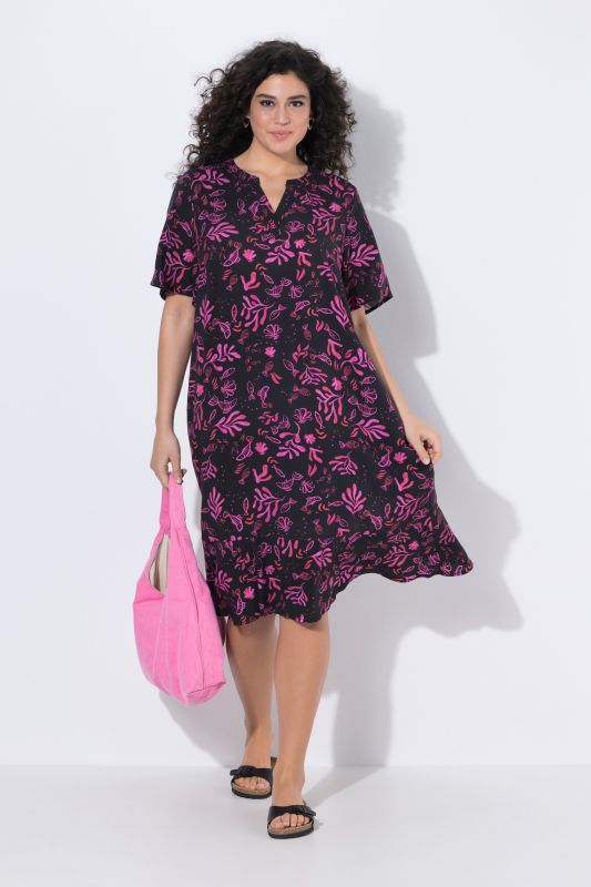 Vibrant Coral Print Midi Dress