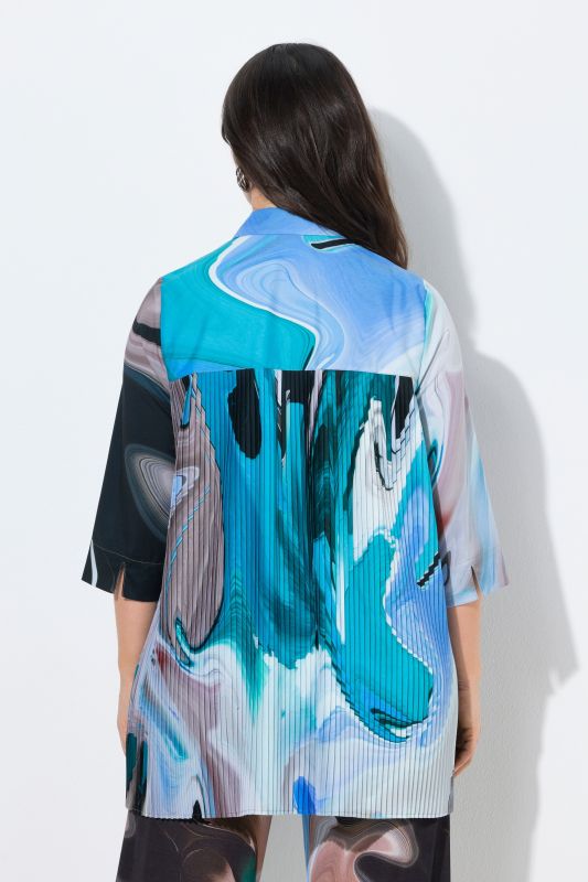 Marbled 3/4 Sleeve Button Down Blouse