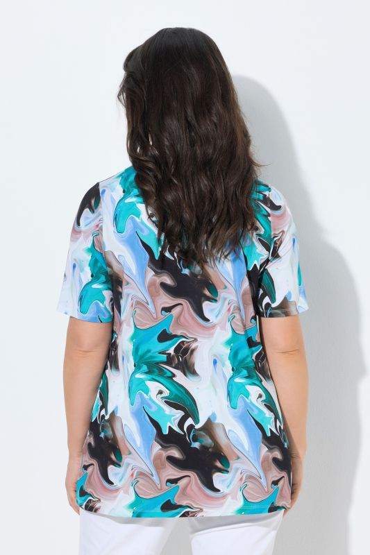 Marbled Short Sleeve Slinky Blouse