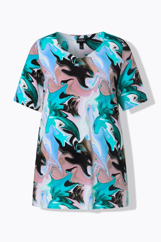 Marbled Short Sleeve Slinky Blouse