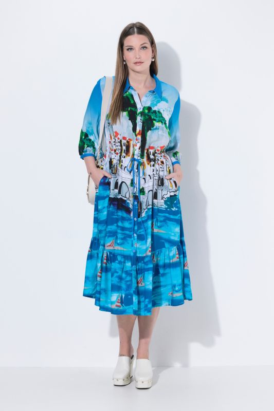 Allover Print Drawstring Waist Dress