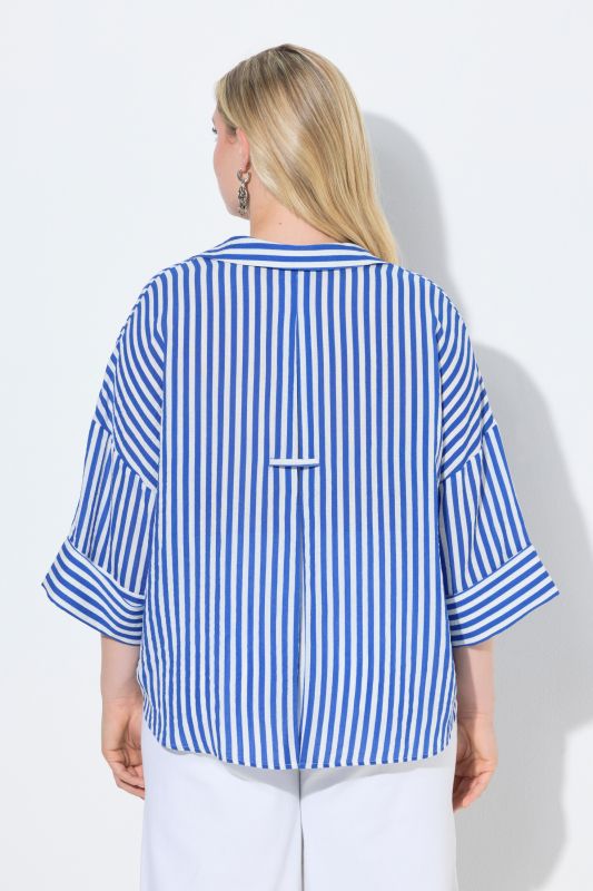 Mixed Stripe 3/4 Sleeve Button Down Blouse